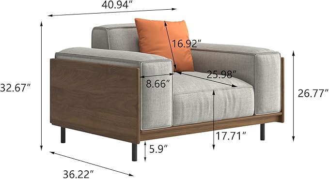 Modern-style 40.94 fabric sofa with solid wood frame and high-density sponge cushioning designed for easy assembly. A single-seater set suitable for living rooms and offices. (40.94inch-Armchair)