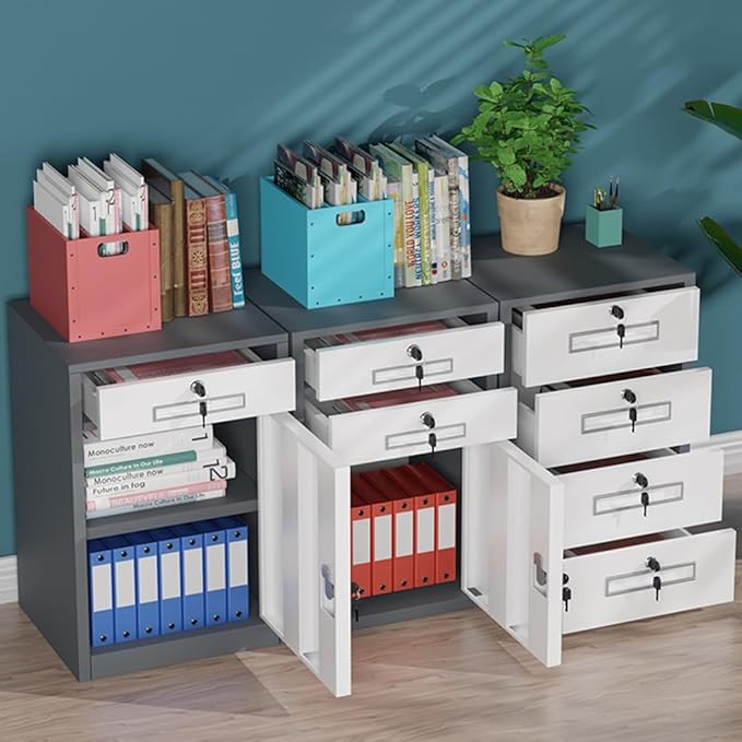 4 Drawer File Cabinet with Lock Metal Vertical File Cabinets with Lock for Home Office Narrow Office Steel Filing Cabinet Under Desk for A4/ Legal/Letter