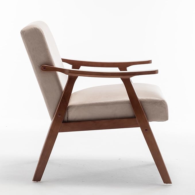 Mid Century Modern Accent Chair with Solid Wood Frame Fabric Microfiber Upholstered Armchair for Bedroom Reading Room Living Room and Lounge Light Camel