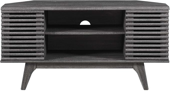 Modway Render Mid-Century Modern Low Profile 46 Corner Media TV Stand in Charcoal
