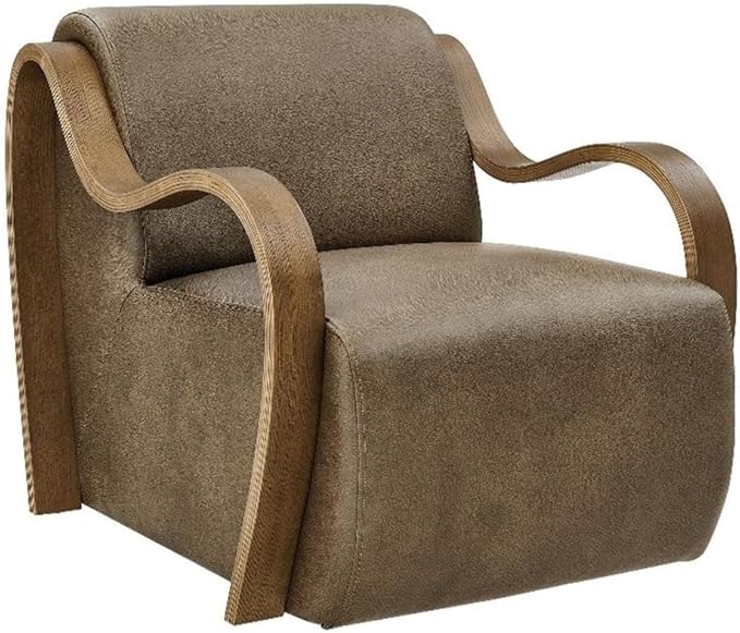 Modway Atrium Vegan Leather Upholstered Lounge Chair in Mushroom with Sculptural Bentwood Arms – Mid-Century Modern Accent Armchair for Living Room or Bedroom