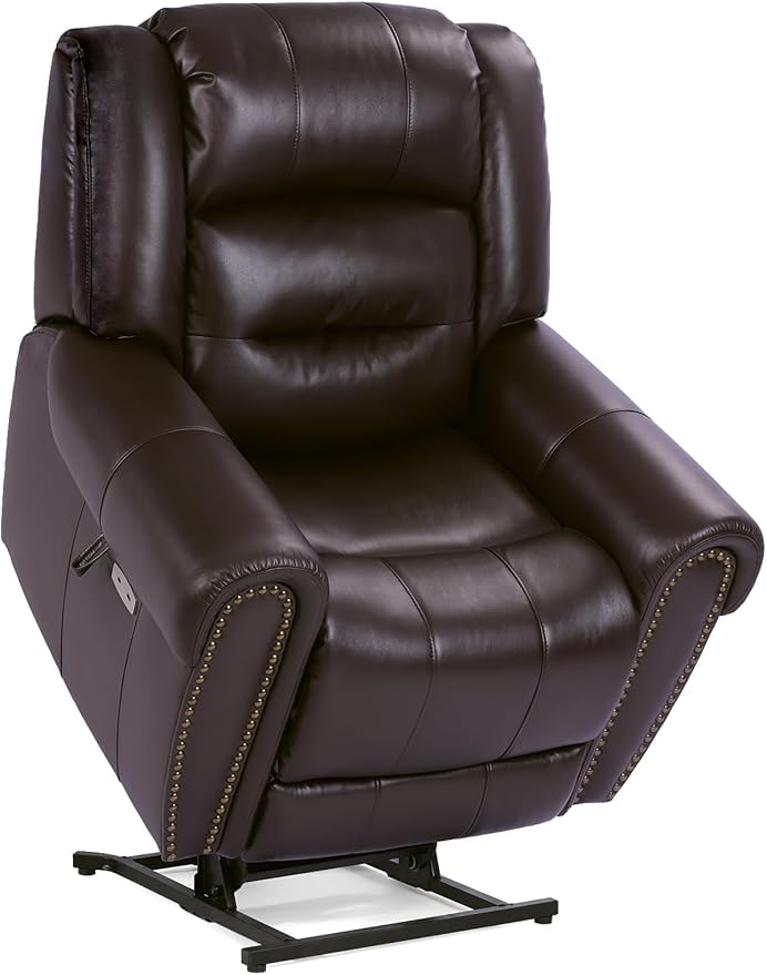 EONIX Classic Dual Motor Power Lift Recliner Chair for Elderly 400lbs Heavy Duty Breathable Faux Leather Recliner with Heat and Massage Lay Flat Lift Chair Recliner for Adults SLRY005 Dark Brown