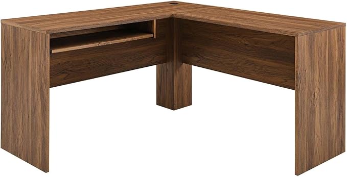 Modway Venture Modern MDF Wood L-Shaped Office Desk in Walnut