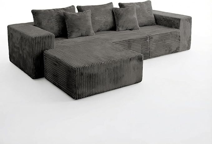 Sytopia 109 L-Shaped Cloud Couch Modular Sectional Sofa with Deep Seat for Living Room Bedroom Modern Floor Couch Corduroy Comfy Sleeper Futon Sofa Bed 40D Foam Furniture Left Facing