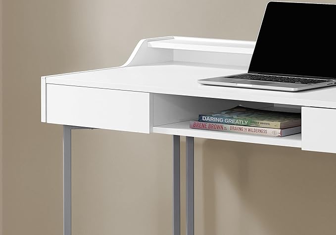 Computer Desk Home Office Laptop Storage Drawers 48 l Work White Laminate Grey Metal Contemporary Modern DZ870
