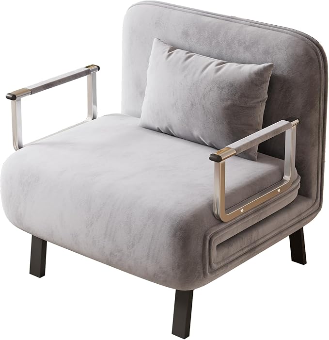 55″ Tri-Folding Queen Sleeper Sofa Velvet Loveseat with Adjustable Backrest – Convertible Sofa Bed for Adults Suitable for Bedroom &amp Living Room (Light Gray Width: 31.5 inches)