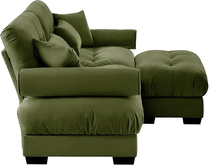 Velvet Modular Sectional Sofa2-Seater Cloud Couch with OttomanPillows and High Density Memory Foam for Living Room Home TheaterApartment（Olive-Green）