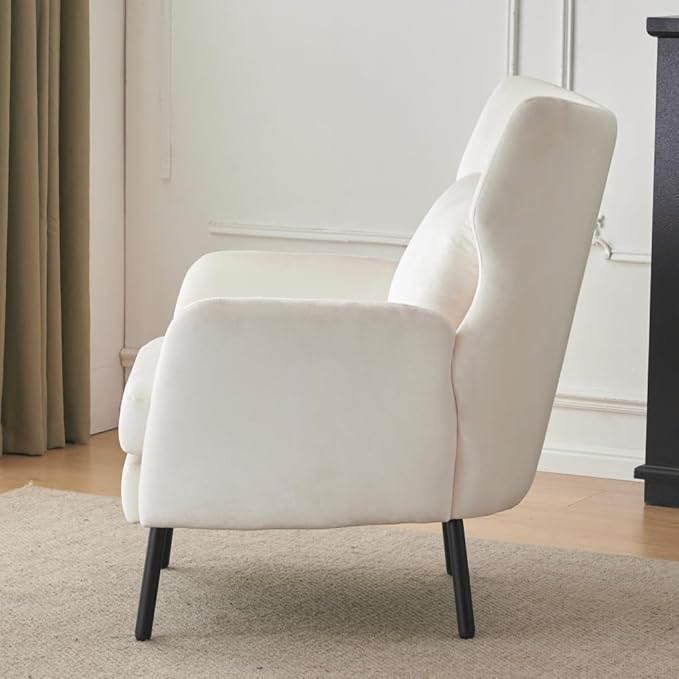 Chair ReclinerWingback Velvet Accent Chair Modern Upholstered Armchair for Living Room Bedroom and Reception Area Comfortable Single Sofa Chair with Metal Legs and Pillow (Beige+Velvet)