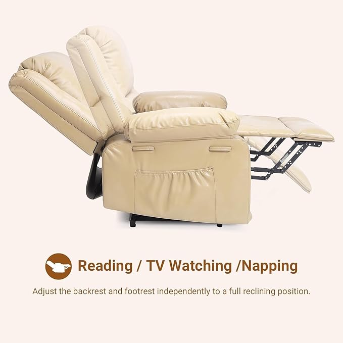 PU Leather Power Lift Recliner Chair for Elderly160°Adjustable Electric Reclining Sofa with Massage and Heat for Living Room/BedroomCream