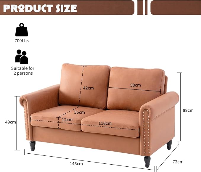 J.C.UP 57’’ Loveseat Sofa CouchLove Seat for Small Spaces Upholstered 2 Seat Sofa Couches Small Sofas with Solid Wood Legs Suitable for Living Room Bedroom Apartment