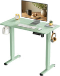 Small Standing Desk 35 ×20 Electric Standing Table Height Adjustable Compact Sit Stand Workstation with Splice Board Home Office Desk with 2 Hooks Sage Green