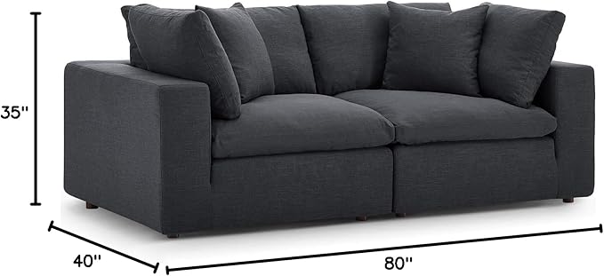 Modway Commix Down Filled Overstuffed 2 Piece Sectional Sofa Set Two Corner Chairs Gray