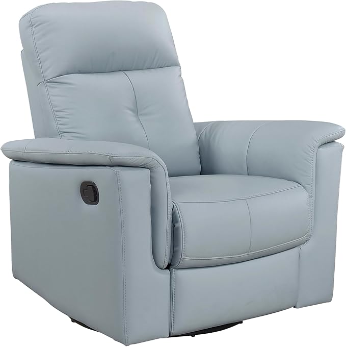 Lexicon Swivel Glider Recliner Chair Comfy Nursery Glider Top Grain Leather Match Recliner Manual Reclining Chair for Living Room/Office/Apartment Blue