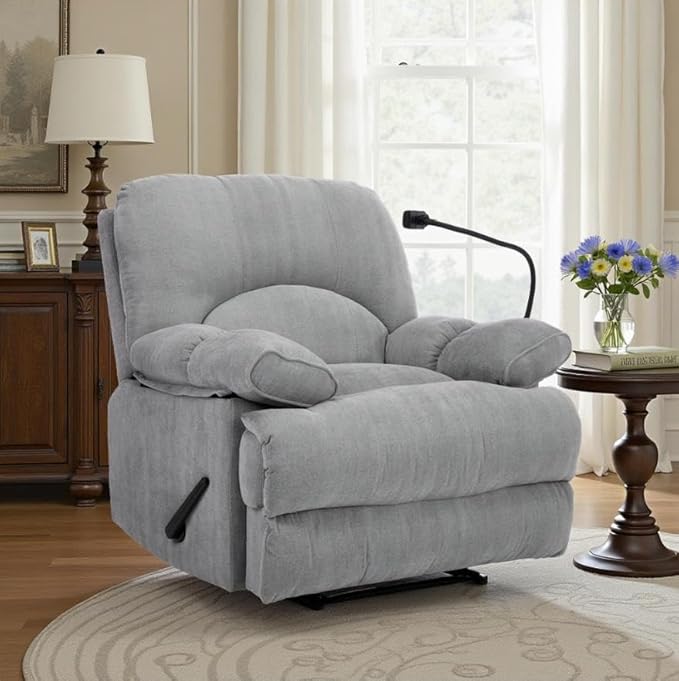 Oversized Recliner Chairs with Phone Holder Large Recliner Soft Fabric Overstuffed Big Man Recliner for Heavy Duty 400lbs Adults for Living Room Bedroom Nursery RV Grey