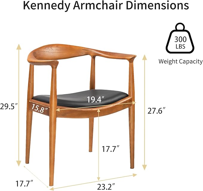 Kennedy Armchair Upholstered Dining Chair Presidential Mid-Century Modern Accent Chair in Chestnut