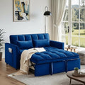Convertible Sofa Bed Love Seat Sleeper Bed with Side Pockets 3 in 1 Velvet Fabric Pull Out Couch with Adjustable Backrest for Living Room Bedroom Apartment Blue