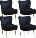 Accent Chair Set of 4 Upholstered Velvet Wingback Side Chairs Modern Armless Living Room Chairs with Golden Legs Vanity Chair for Bedroom Black