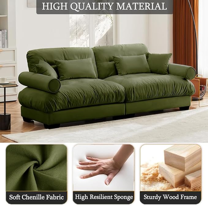 Luxury Loveseat Sofa CouchOversized Love seat Sofas with Waist Pillows and Throw PillowsComfy Velvet Deep 2-Seat Cloud Couch with Bolstered ArmrestsComfy Cloud Couches