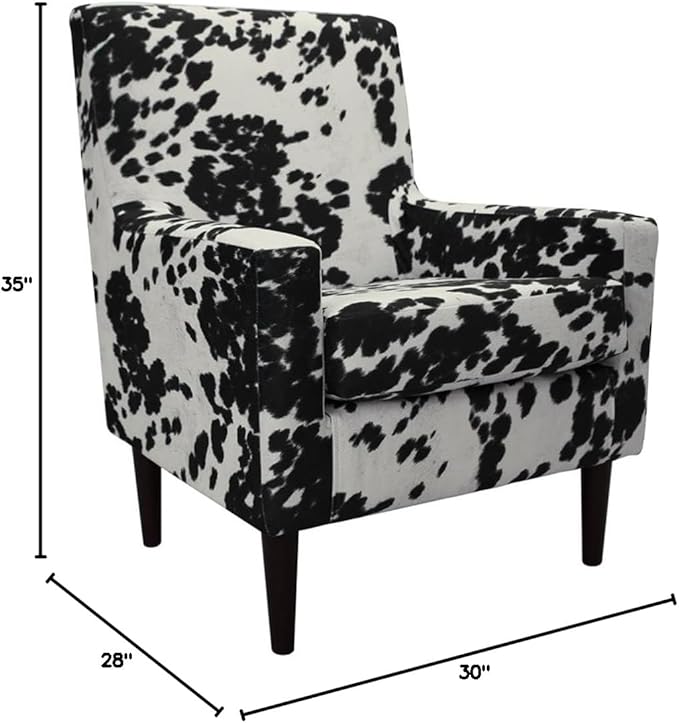 Pemberly Row Traditional Fabric Arm Chair 35 H x 28 W x 30 D Cowhide Black Finish Padded Seat Durable Construction Classic Accent Chair for Living Room or Bedroom Use