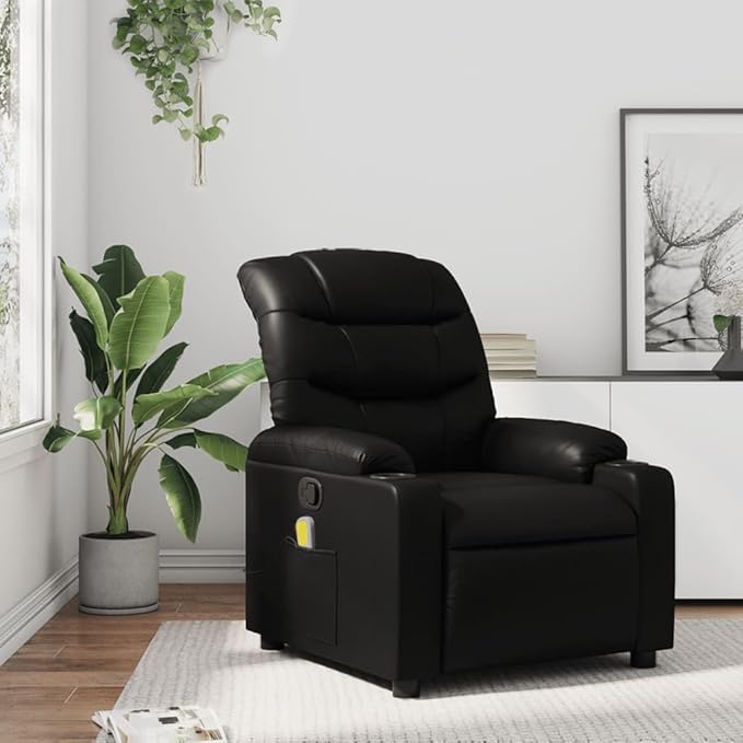 Faux Leather Massage Recliner Chair Manual Recliner Chair with Massage Single Sofa Home Theater Seating Comfy Living Room Single Sofa Chair Black Faux Leather-22