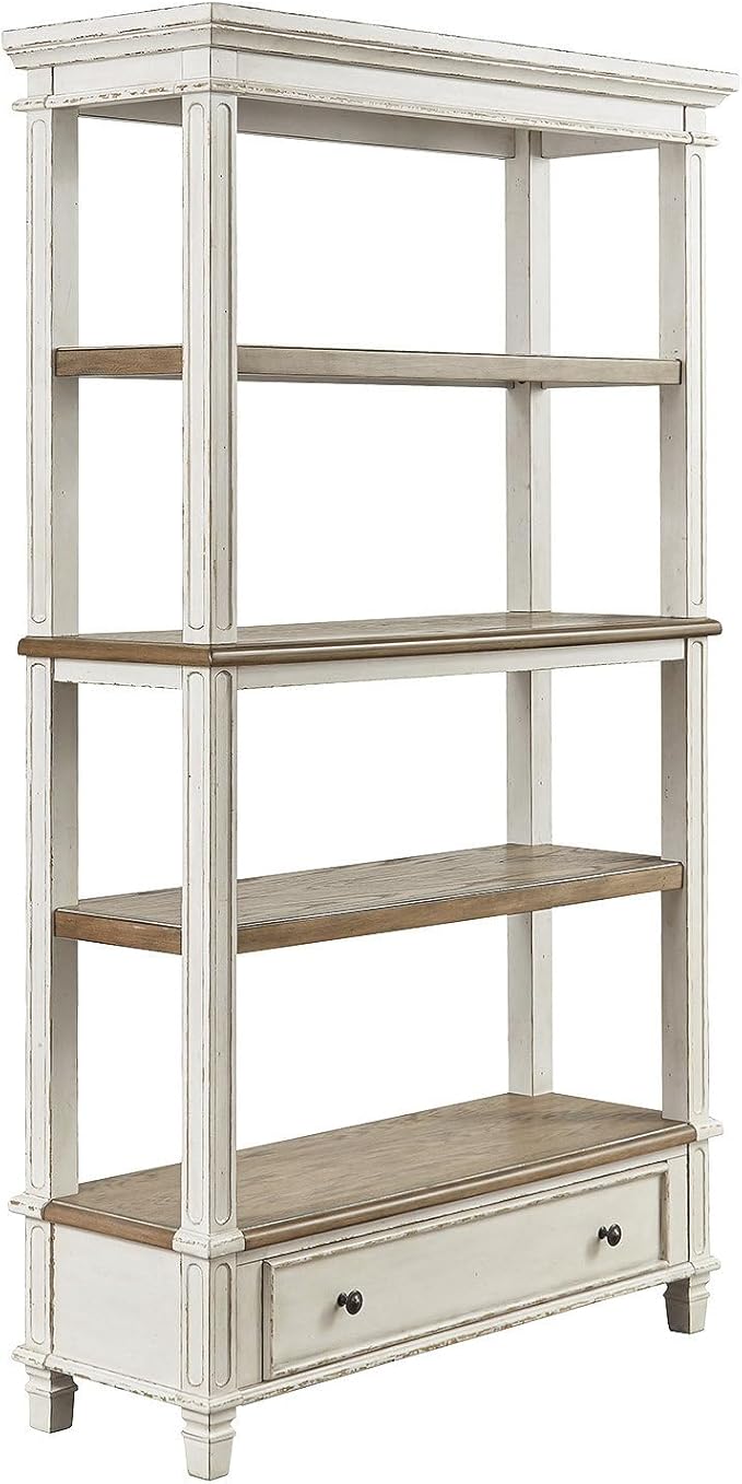 Signature Design by Ashley Realyn French Country 75 Bookcase with Drawer Chipped White