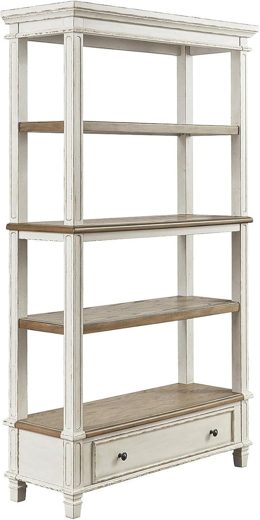 Signature Design by Ashley Realyn French Country 75 Bookcase with Drawer Chipped White