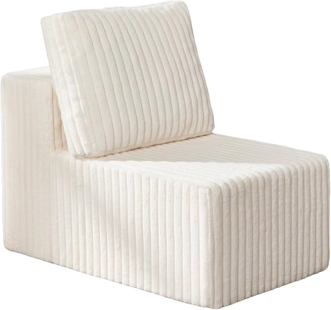 Single Sofa 1 Seat Couch with Deep Seat Memory Foam Cloud Chair with Pillows Large Sofa with L Shape for Living Room Bedroom (Strip White Single)