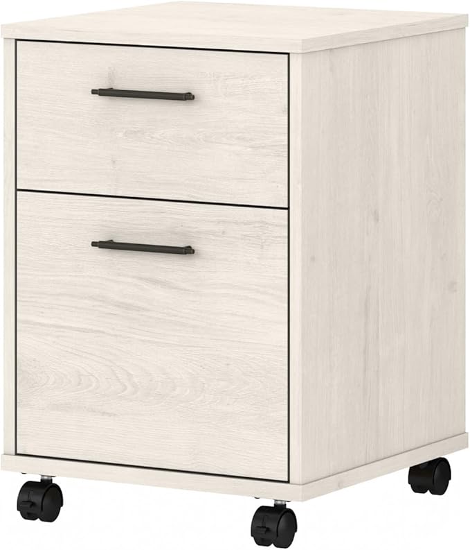 Bush Furniture Key West 2 Drawer Rolling File Cabinet in Linen White Oak Mobile Organization for Home Office Small Under Desk Storage on Wheels