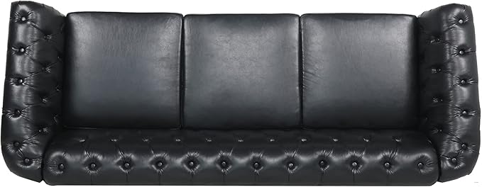 LEVNARY Chesterfield Sofa Classic Tufted Upholstered Leather Couch Modern 3 Seater Couch Furniture with Tufted Back for Living Room Office (Black)
