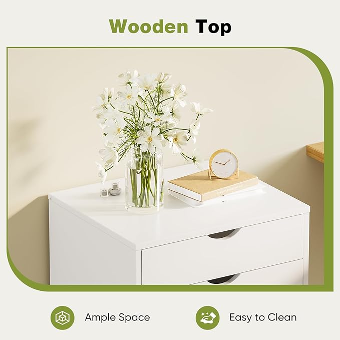 NEWBULIG 5 Drawers File Cabinet Under Desk Storage with Wheels Small Rolling Office Filing Cabinets Chest of Dawers for Home Office White