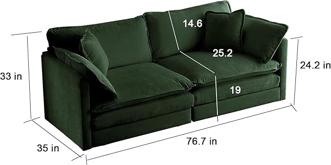 Deep Seat Cloud Loveseat Sofa Sectional Couch with Movable Ottoman 2 Seater Oversized L Shaped Corner Sofa&ampCouches Comfy Chenille Love Seat for Living Room Bedroom Apartment Office