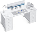 ODK 55 Inch Computer Desk with 8 Fabric Drawers Modern Office Desk with Large Storage for Home Office Study Gaming White
