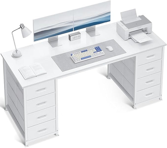 ODK 55 Inch Computer Desk with 8 Fabric Drawers Modern Office Desk with Large Storage for Home Office Study Gaming White