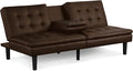 Furniture of America Fallein Modern Contemporary Wood 71.5-inch Futon Sofa Bed with Drop-Down Table Cup Holders USB-A Charger Biscuit Tufting for Bedroom Guest Room Brown
