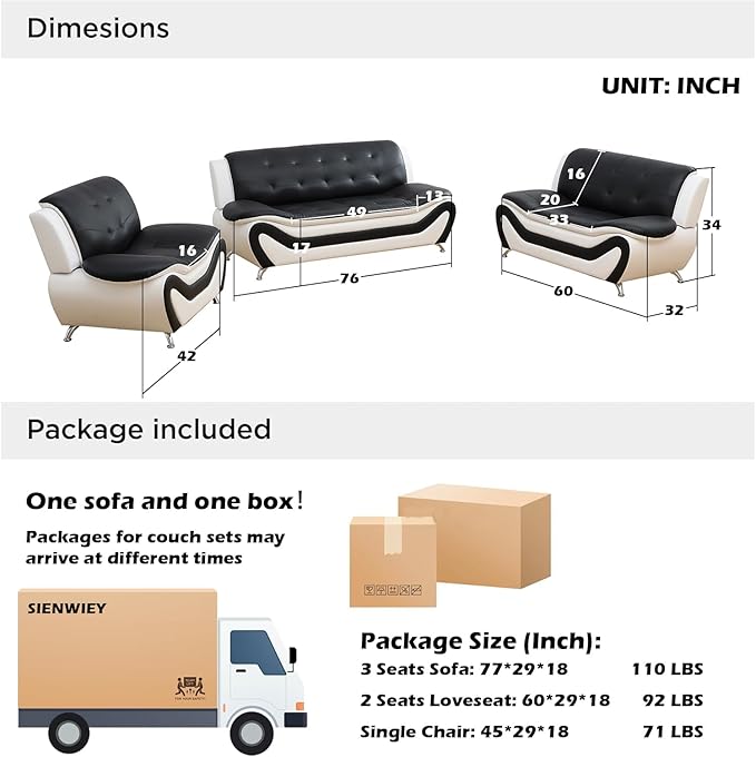 Modern Sofa Set Black Faux Leather 3 Seater Sofa 2 Seater Loveseat Single Chair Button Tufted Seat Cushion Sectional Couches Living Room Furniture Sets 3 Pieces