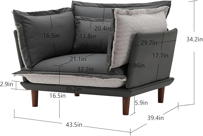 Modern Style Chenille Oversized Armchair Chair Single Sofa Lounge Chair for Living Room Bedroom