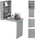 GOFLAME Wall Mounted Folding Desk with 3-Tier Tilt Storage Partition and Adjustable Shelves Space-Saving Convertible Writing Desk for Home Office Gray