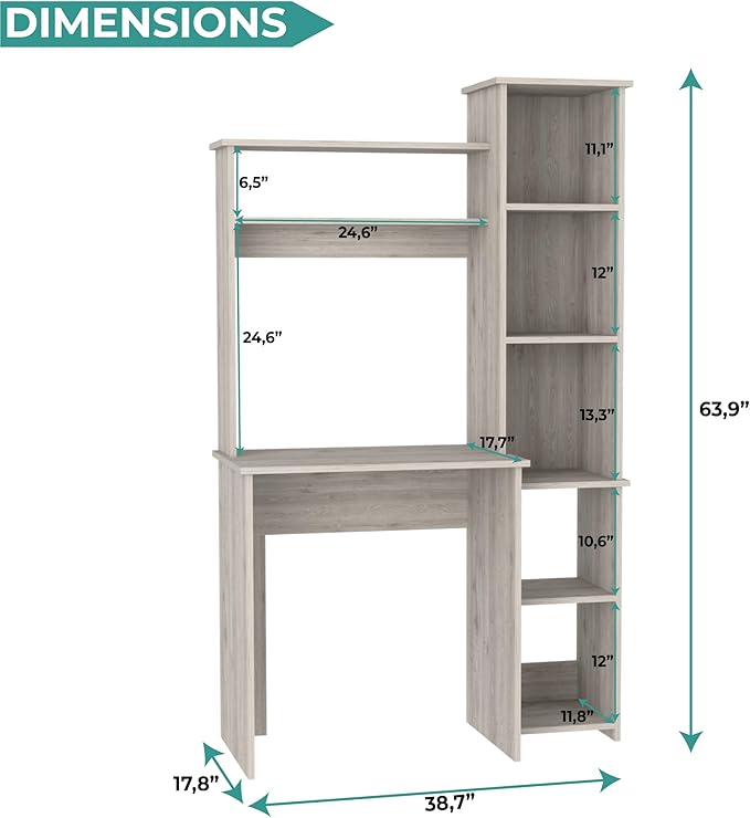 Tuhome Versalles Writing Desk with Two Superior Shelves Five Side Open Storage Compartments Space-Saving Modern Workstation Design for Studios and Offices Ideal for Organization