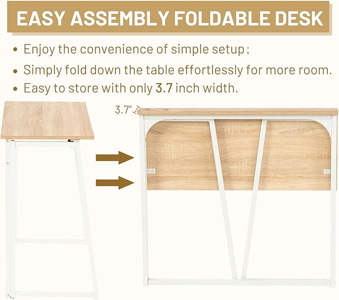 FurnitureR Folding Desk 31.5 Inches Foldable Simple Laptop Table Space Saving Computer Study Desk Compact Writing Workstation for Small Space Light Oak