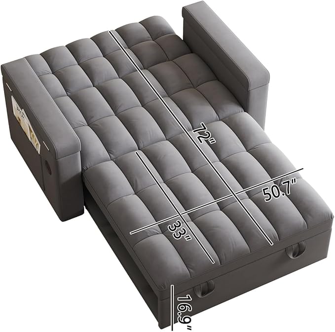65 Modern Velvet Double Sofa 3 in 1 Foldable Computer Desk Sofa Bed with Adjustable Backrest Storage Bag and Pillow Hidden Living Room Laptop Desk with USB Port (Dark Gray)