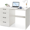 COSTWAY White Computer Desk with 4 Large Drawers Home Office PC Desk Workstation for Writing Modern Computer Table for Bedroom Study Living Room