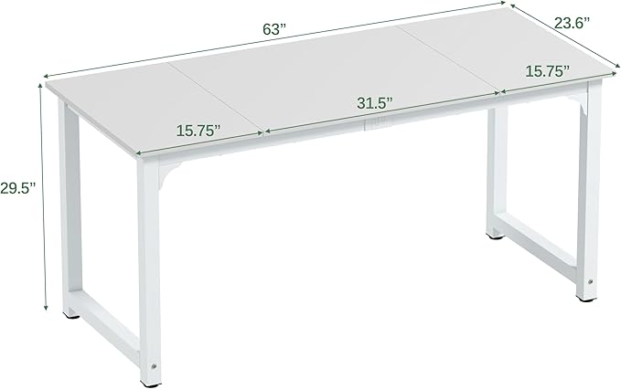 NSdirect Large Office Desk for Home Office Large 63” Computer Desk Table Wide Writing Study Desk for 2 Person Metal Sturdy Frame Thicker Steel LegsWarm White