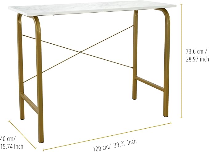 Versanora Teamson Home's Faux White Marble Top Compact Modern Desk with Brass-Finished Arched Legs and Sleek Contemporary Silhouette