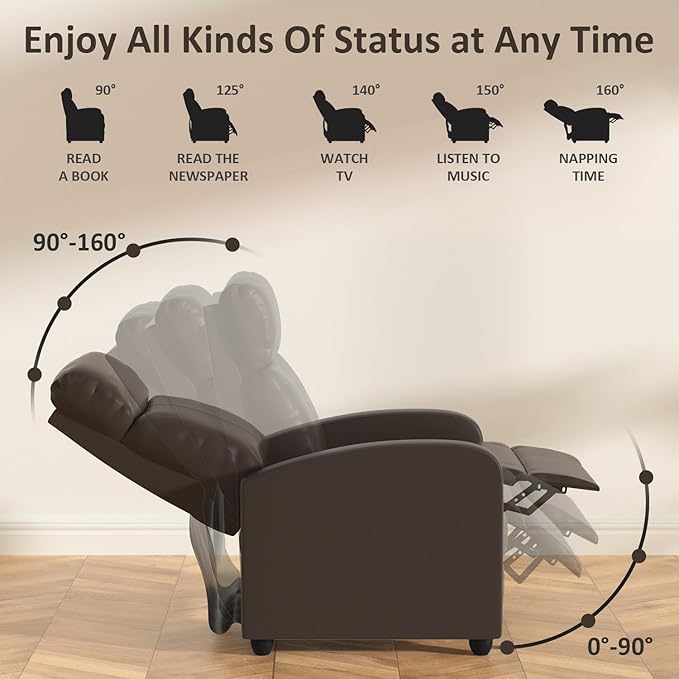 MKDLUFEI Massage Recliner Chair Single Sofa Chair with Remote Control Adult Chair Recliner Living Room Recliners with Pu Leather Push Back Backrest Brown