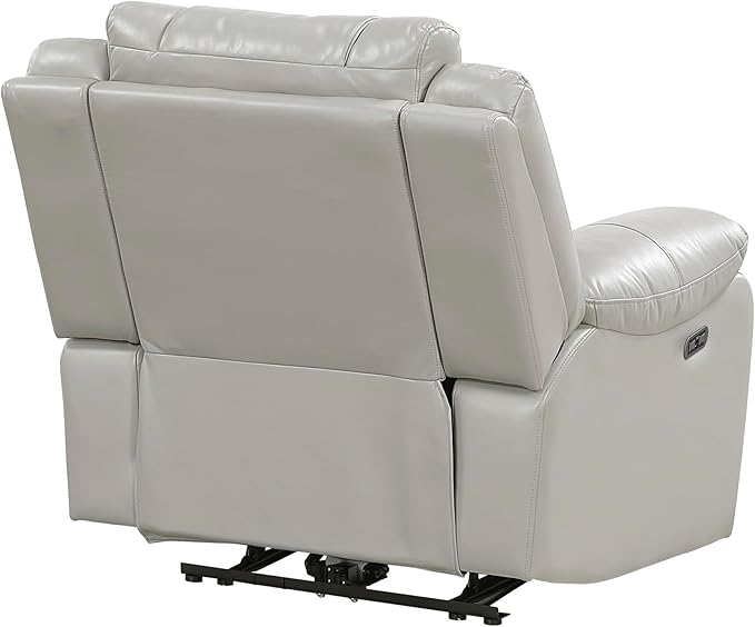 Lexicon Power Recliner Chair Faux Leather Upholstered Home Theater Seating with LED Lighting USB Charging Ports Single Wall Hugger Reclining Chair for Living Room/Bedroom Easy Assembly Gray