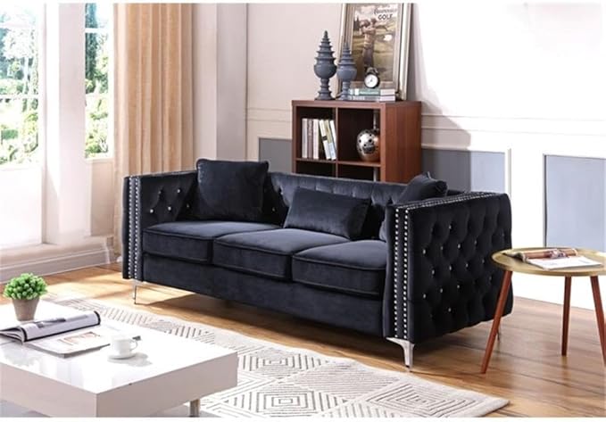 Glory Furniture Paige Velvet Sofa in Black
