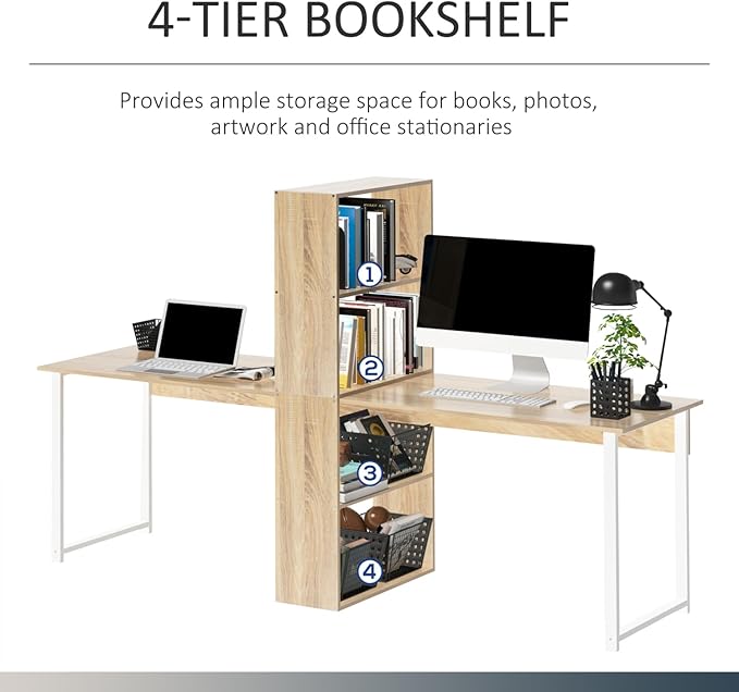 88 Extra Long 2-Person Computer Desk with Storage Shelves: Double Workstation for Home Office Dorm or Study