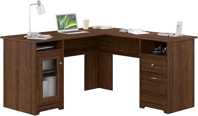 Bush Home Cabot L Shaped Desk in Espresso Oak