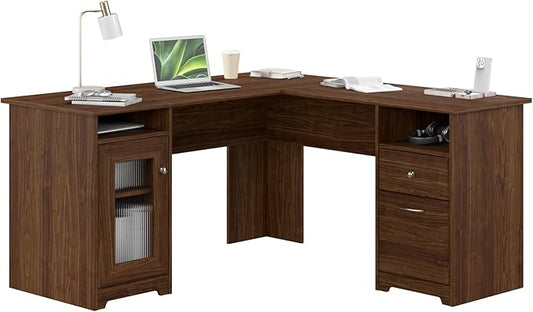 Bush Home Cabot L Shaped Desk in Espresso Oak