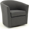 Pemberly Row Traditional Swivel Club Chair 30H x 30.5W x 27D Fabric Upholstery Dark Gray Finish 360-Degree Swivel Base Padded Removable Seat Flared Arms Comfortable Accent Chair for Living